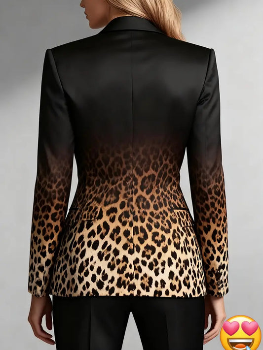 Women's Versatile Leopard Print Button-Front Blazer – main product image