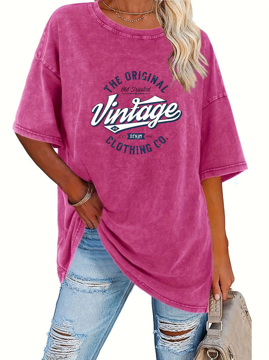 Women's Vintage Washed T-Shirt - Round Neck Short Sleeve – Grey / Purple – Grey option – main product image