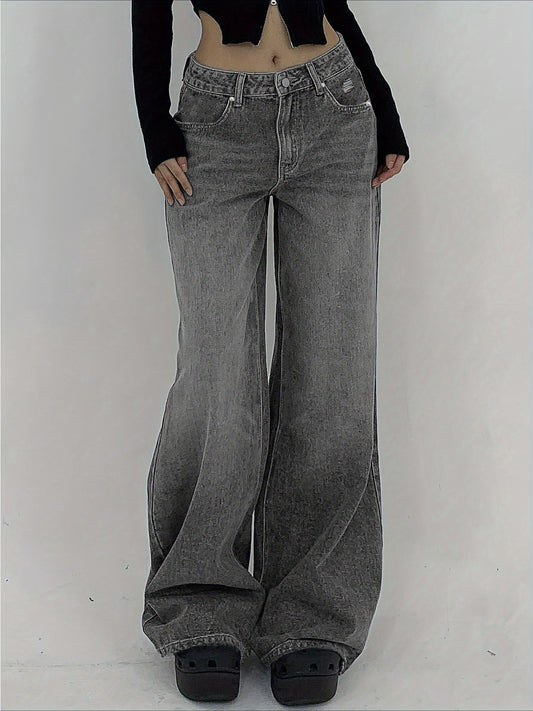 Women's Wide Leg Jeans - Black Distressed Stretch – Black option – main product image