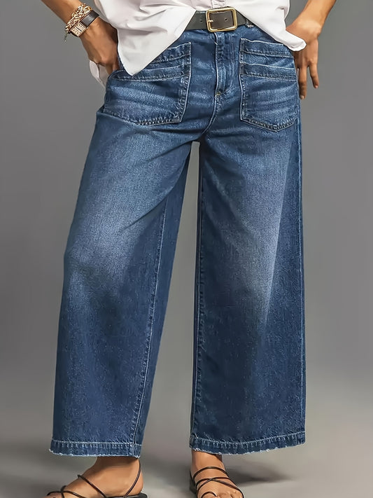 Women's Wide Leg Jeans - Blue Vintage Wash Pocket Detail – Blue option – main product image