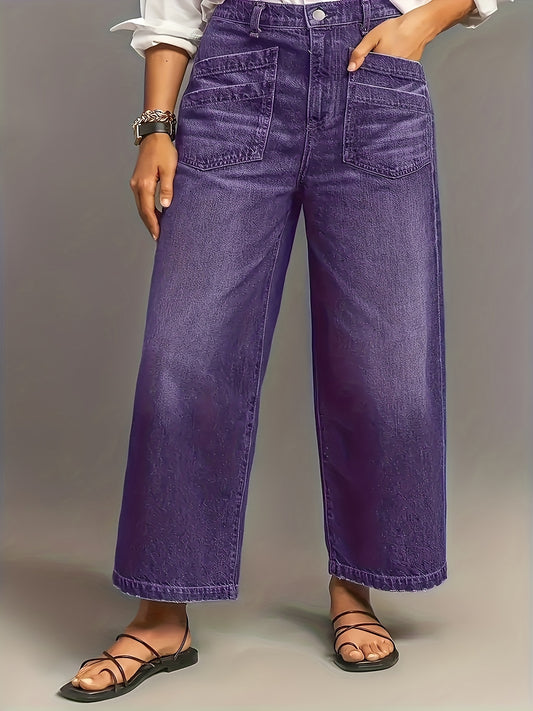 Women's Wide Leg Jeans - Purple Pocket Detail Stretch – Purple option – main product image