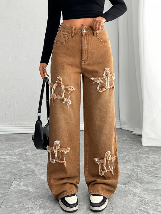 Women's Wide Leg Jeans - Sepia Patchwork – main product image