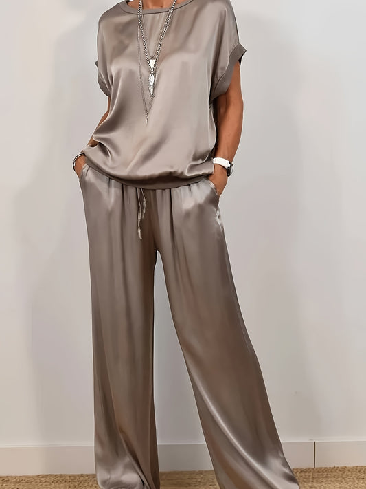 Women's Wide Leg Pants - Wide-Leg Fit – Apricot / Black – Apricot option – main product image