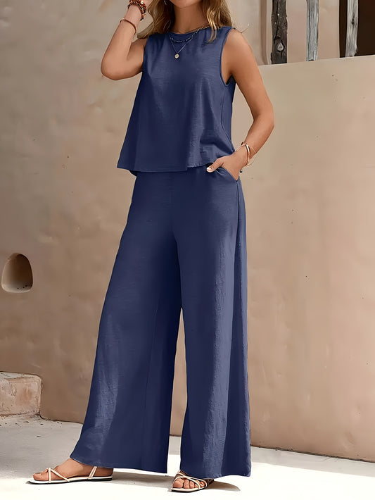 Women's Wide Leg Pants - Wide-Leg Fit – Blue Navy / Black – Blue option – main product image