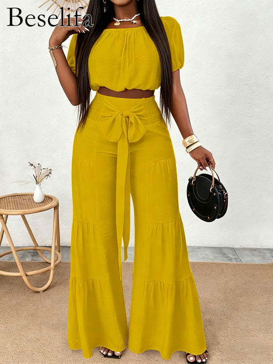 Women's Wide Leg Pants - Wide-Leg Fit – Yellow / Orange – Yellow option – main product image