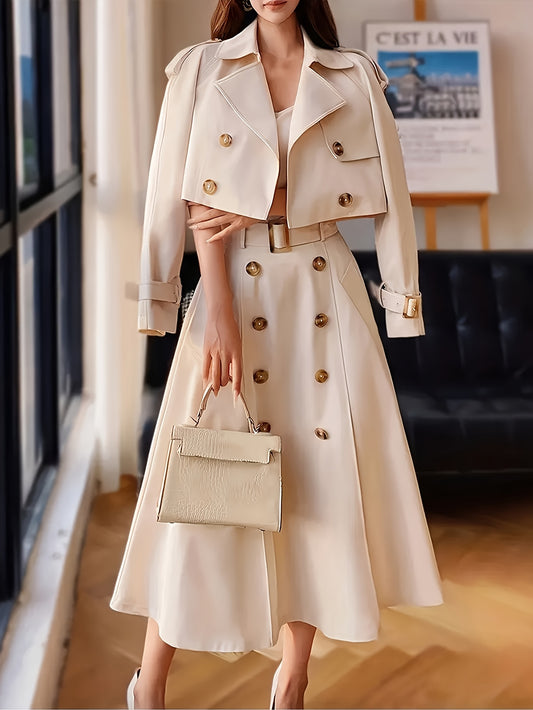 Women's Windbreaker Coat and Skirt Set - Double-Breasted Office – main product image