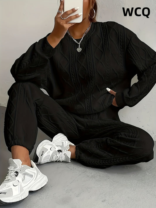 Women's Winter Sweatsuit Set - Solid Color Cozy Casual Matching Look – Green option – main product image