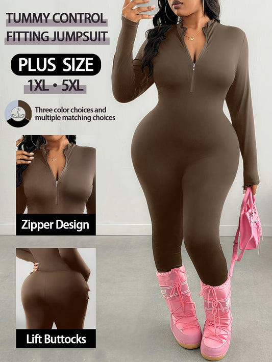 Women's Workout Jumpsuit - Full Length Zip Detail – Grey option – main product image