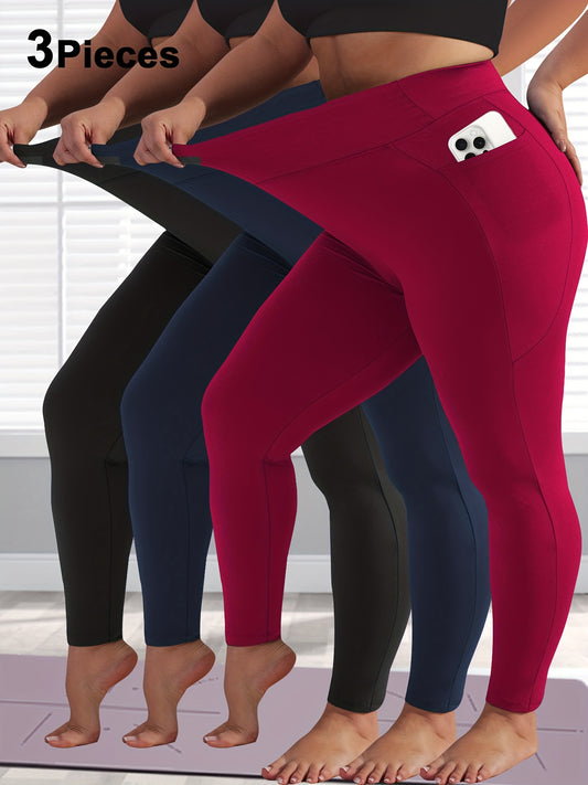 Women's Workout Leggings - 1 Black 1 Navy Blue 1 Wine Red Pockets – Black option – main product image