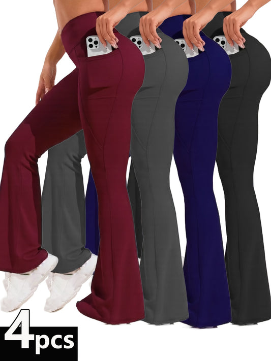 Women's Workout Leggings - Black + Burgundy + Gray + Navy Blue Pockets – Black option – main product image