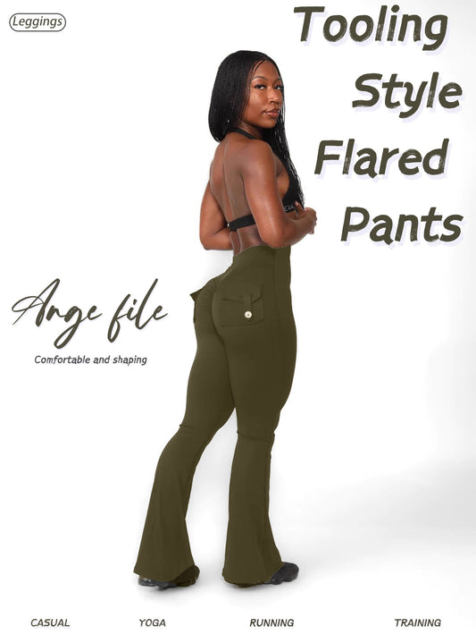 Women's Workout Leggings - Pockets Flared Fit – Grey option – main product image