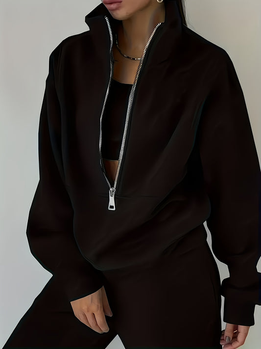 Women's Workout Set - Zip Detail Workwear Matching Outfit – Black option – main product image