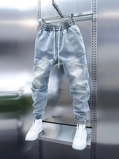 Women's light-wash denim cargo joggers with drawstring waist – view 4