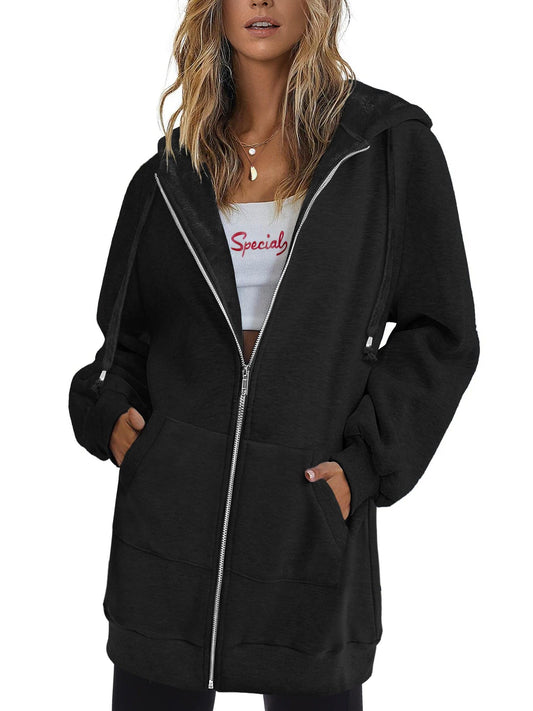 Zip Up Hoodies for Women Long Sleeve Oversized Sweatshirts Casual Jackets with – main product image
